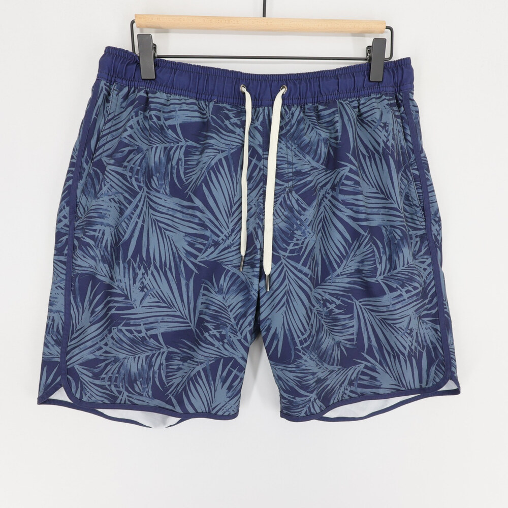 Fair Harbor Anchor Swim Trunks Mens M Navy Blue Palm Leaf Print Lined Stretch